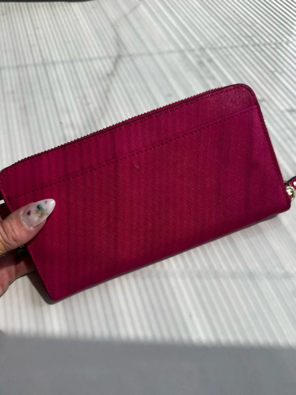 Kate Spade Hot Bright Pink Saffiano Zip Around Wallet Wristlet